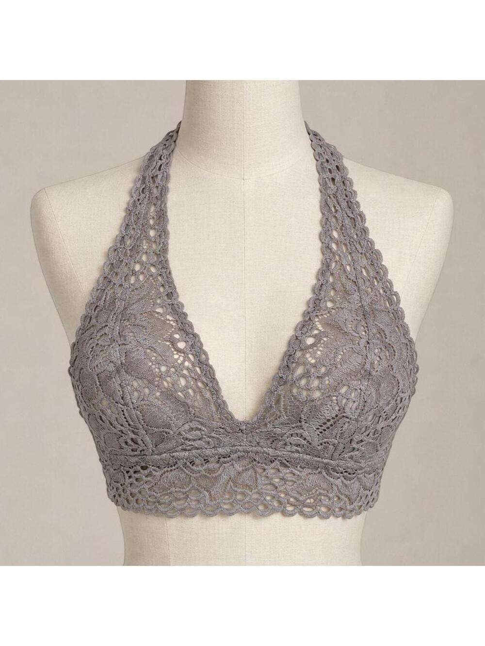 Aerie Gray Lace Halter Bralette — Size Small